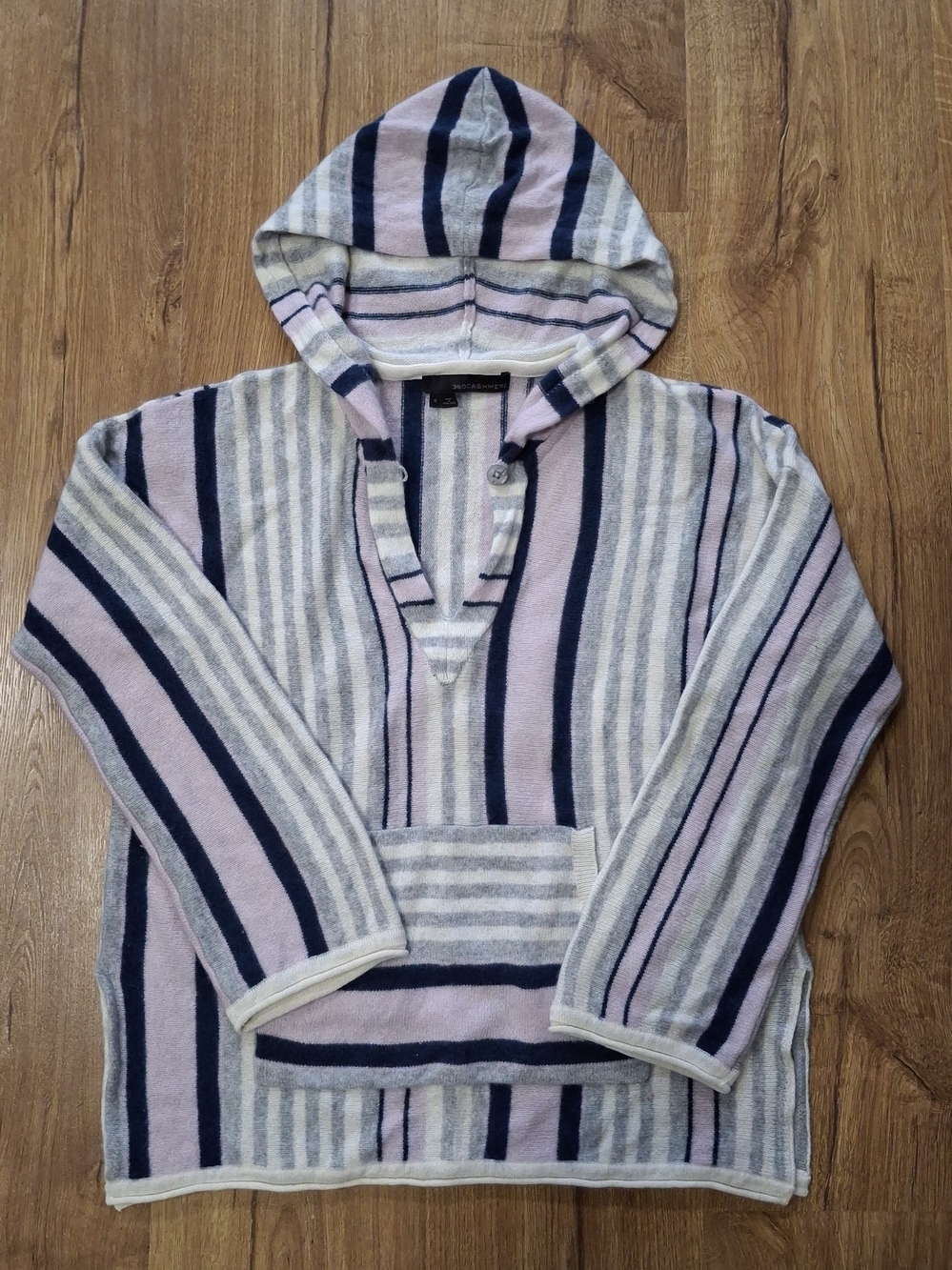Vtg 360 Cashmere Thea Sweater Pink Blue Striped Sweater Size Small Made In HK